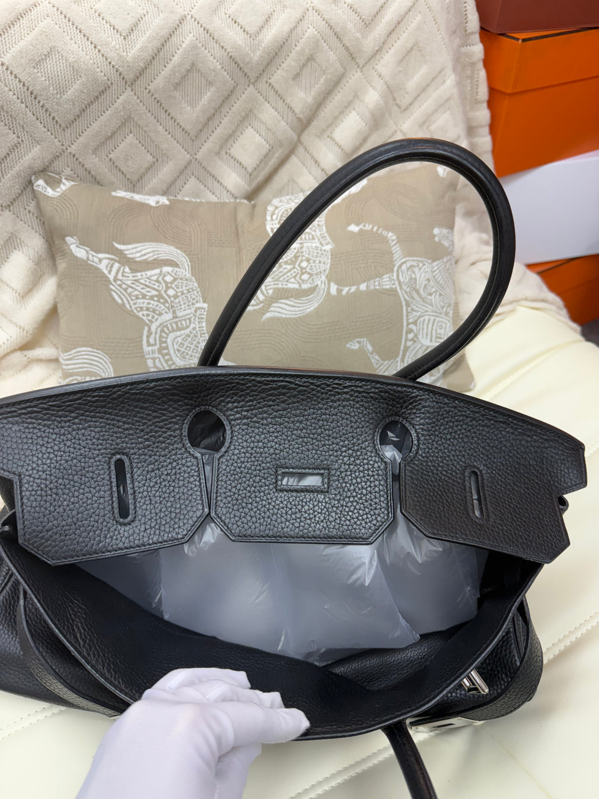 Hermes Birkin Shoulder HAC Black PHW Stamp square I