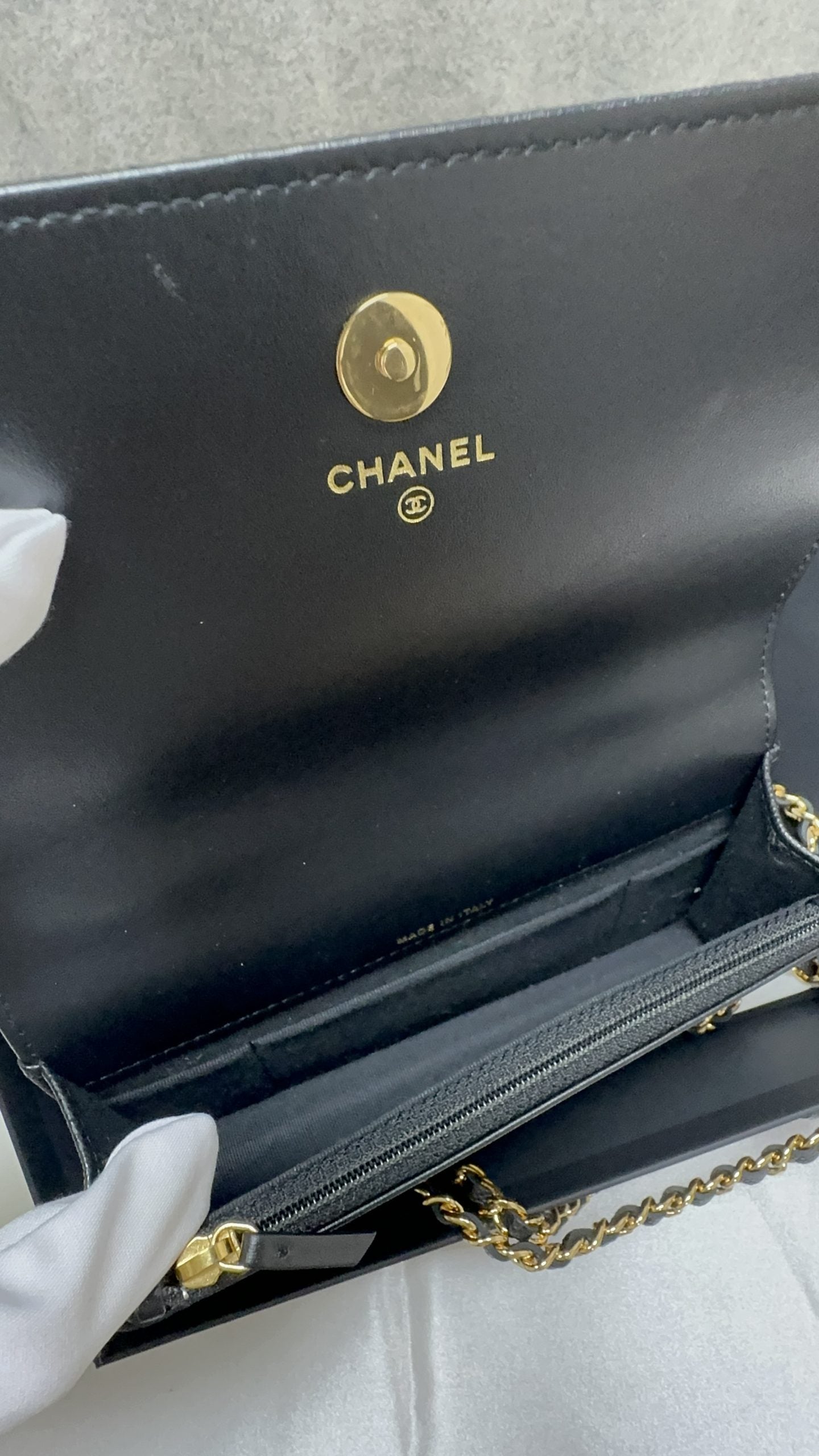 Chanel 23b Black Caviar Phone Bag with Double Chain