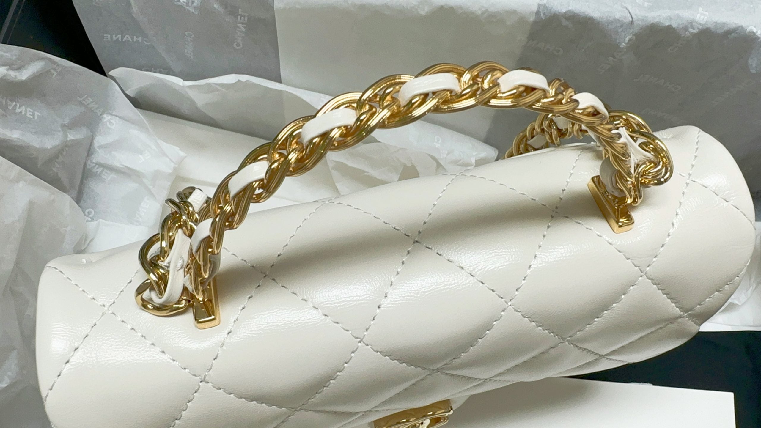 Chanel 23s Top Handle Mini Flap in White (20cm), - Luxnicy