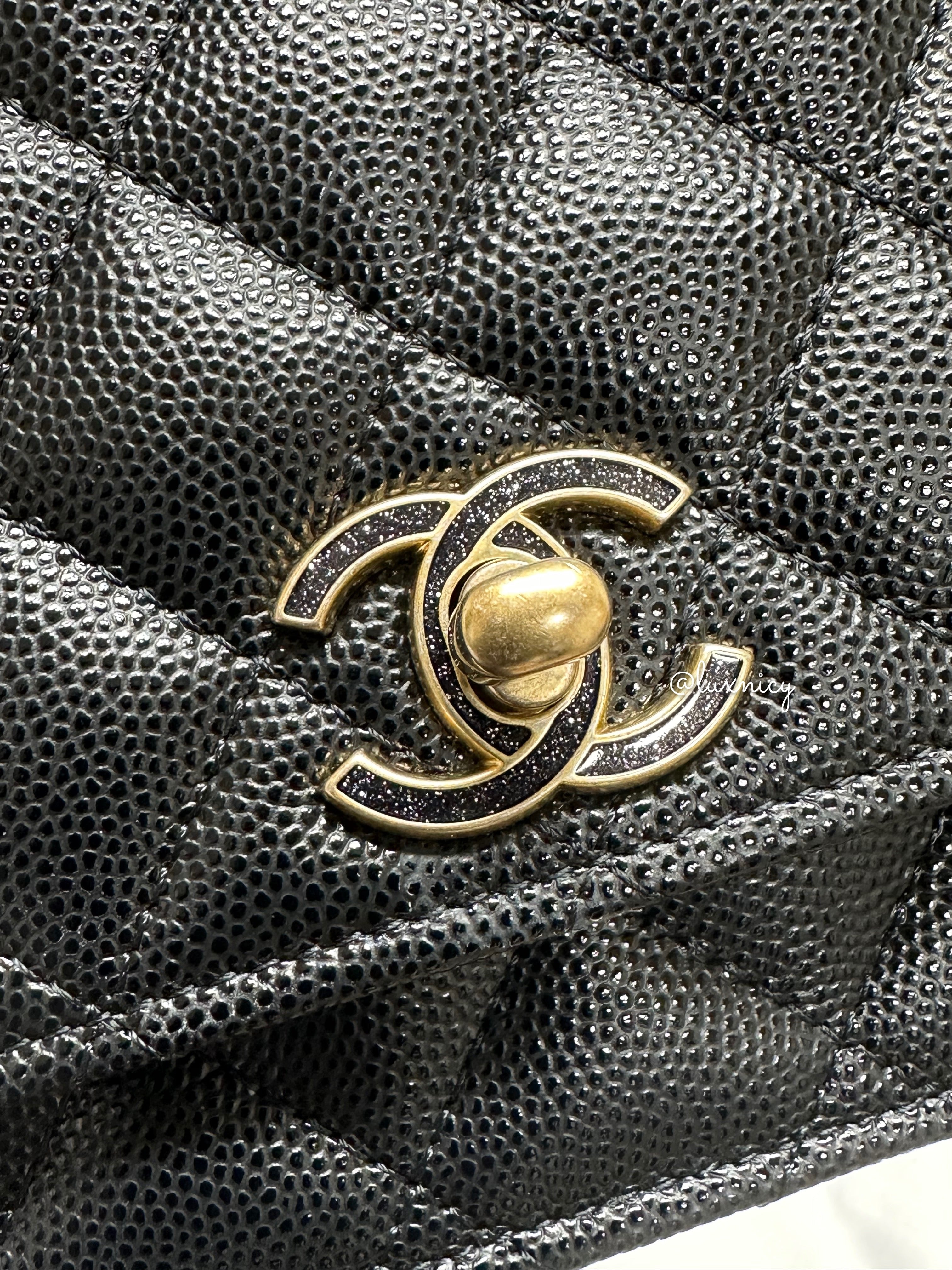 Chanel 24c black caviar chain with charms WOC