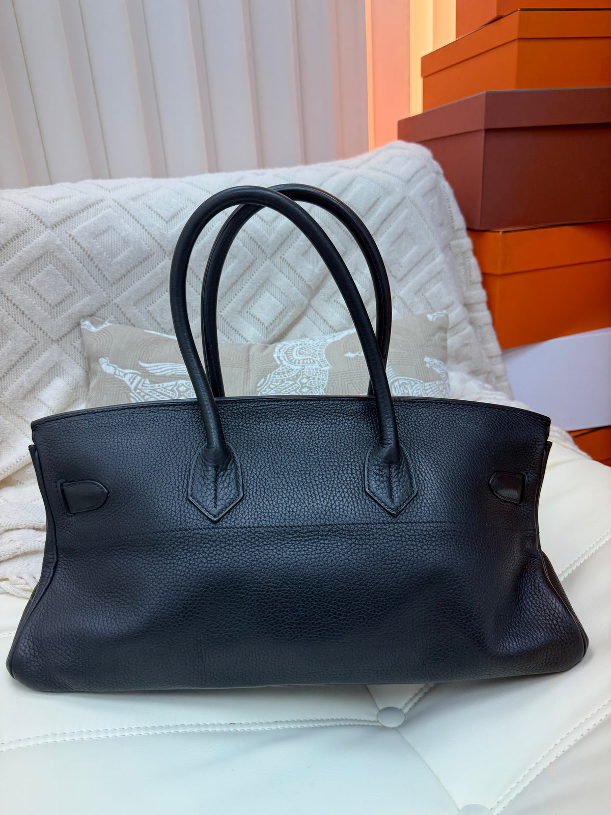 Hermes Birkin Shoulder HAC Black PHW Stamp square I