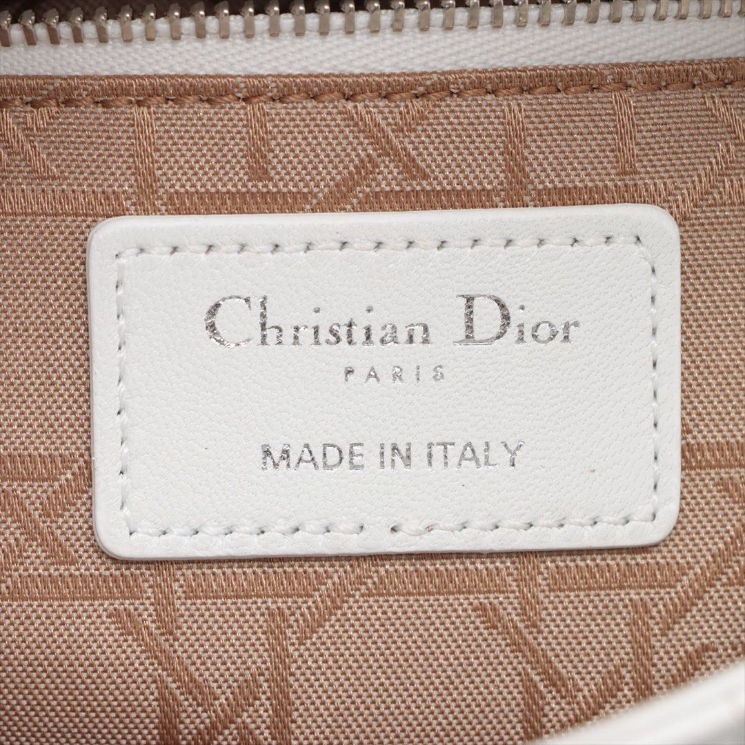 Lady Dior Cannage Leather 2 Way Handbag White