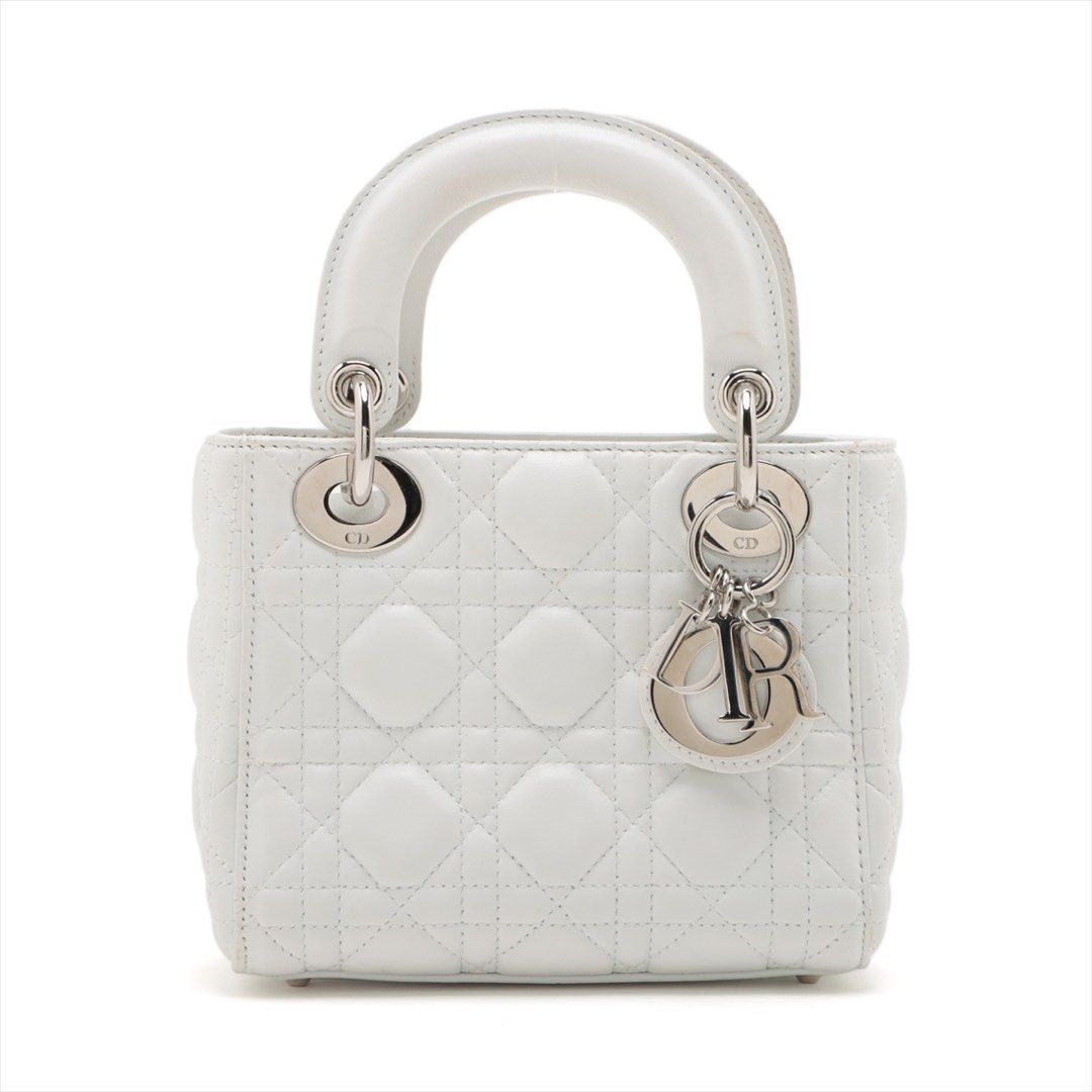 Lady Dior Cannage Leather 2 Way Handbag White