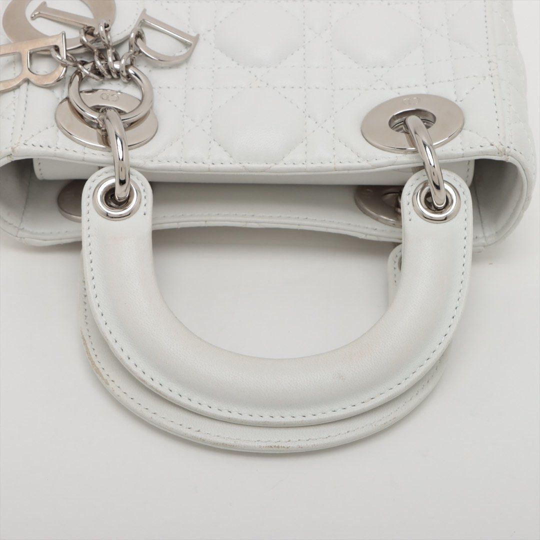 Lady Dior Cannage Leather 2 Way Handbag White