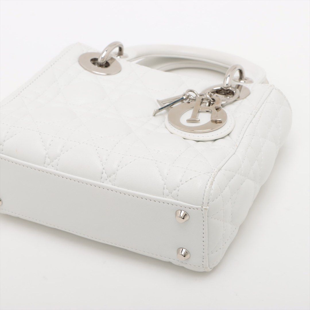 Lady Dior Cannage Leather 2 Way Handbag White