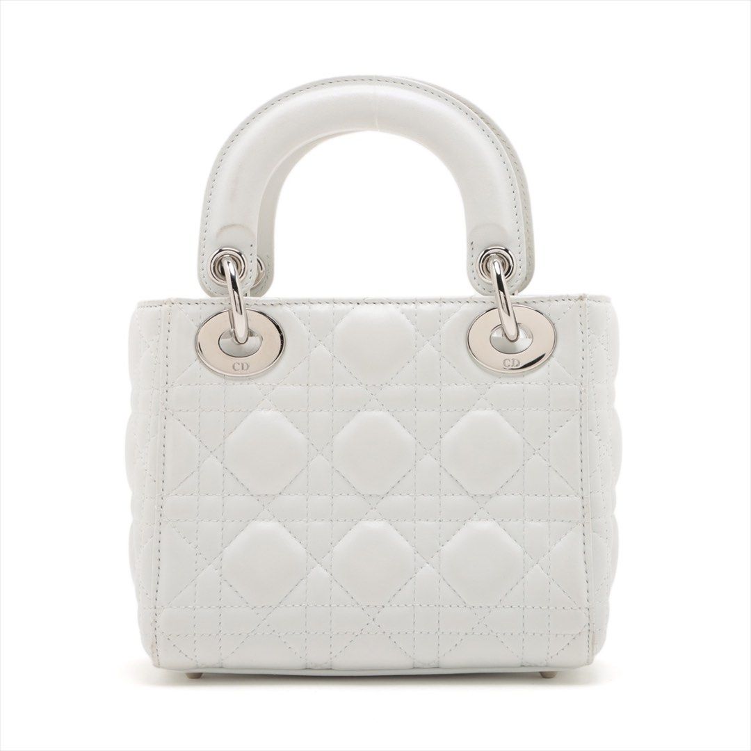 Lady Dior Cannage Leather 2 Way Handbag White