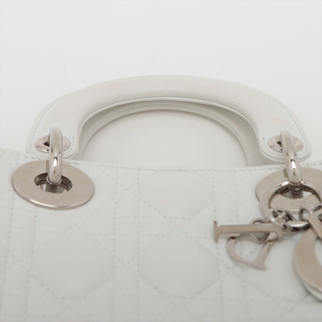 Lady Dior Cannage Leather 2 Way Handbag White