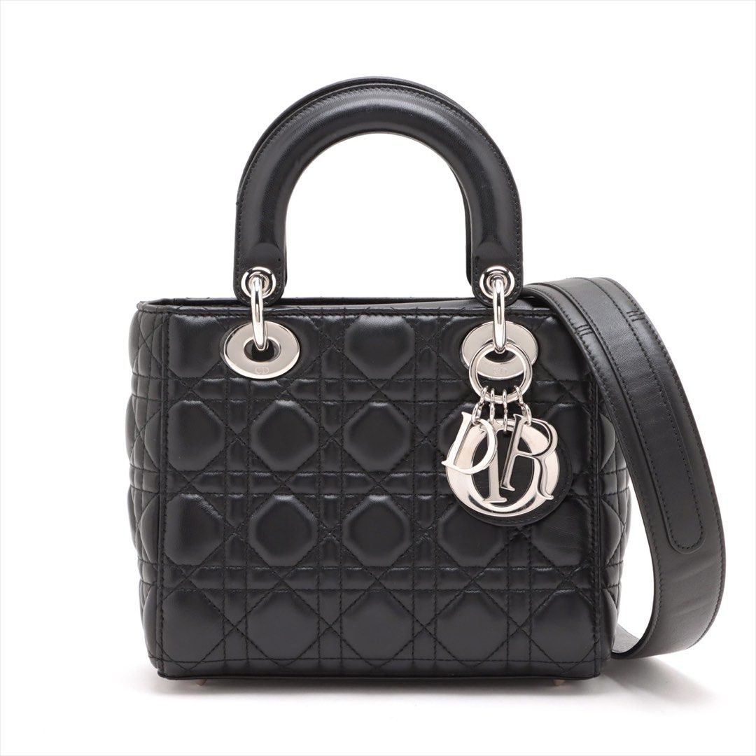 My Lady Dior Cannage Leather 2 Way Handbag Black