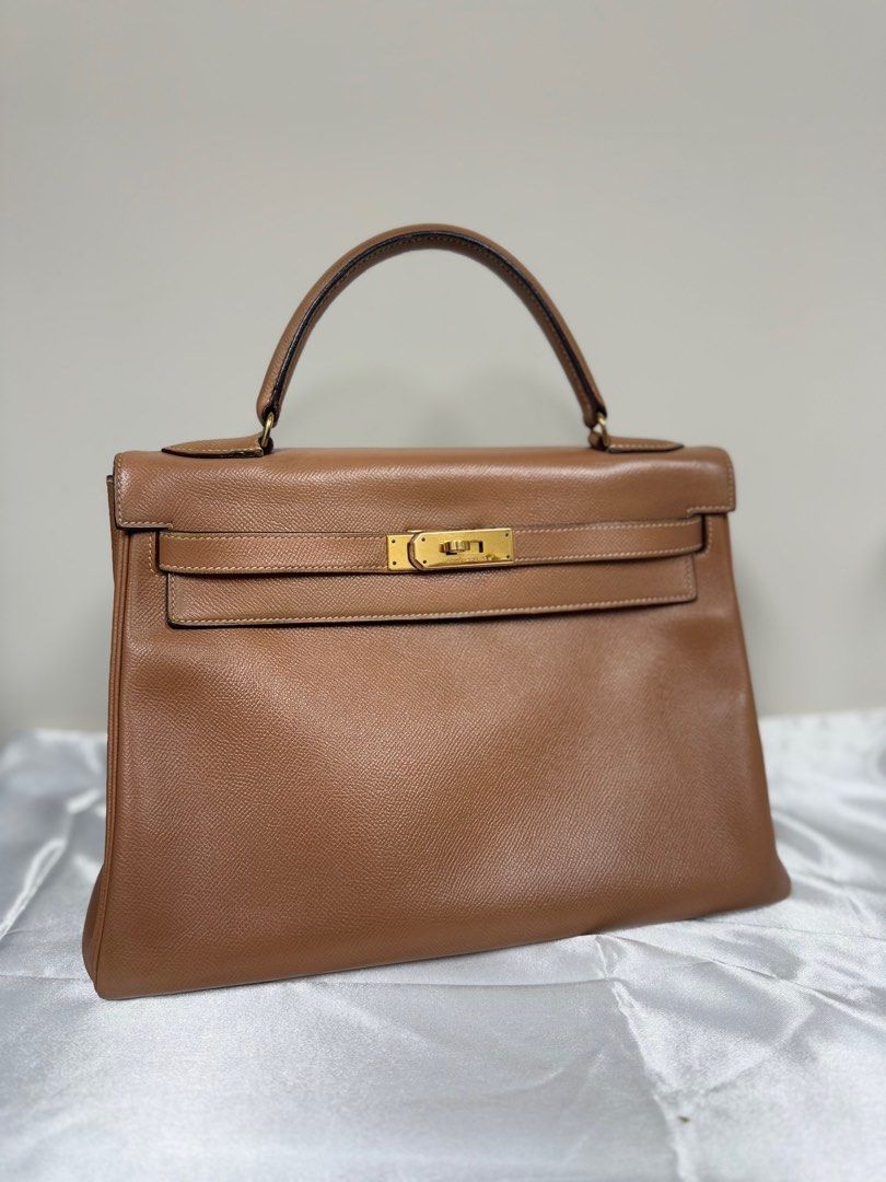 Hermes Kelly 32 vintage Natural GHW Stamp circle S 1989 with strap