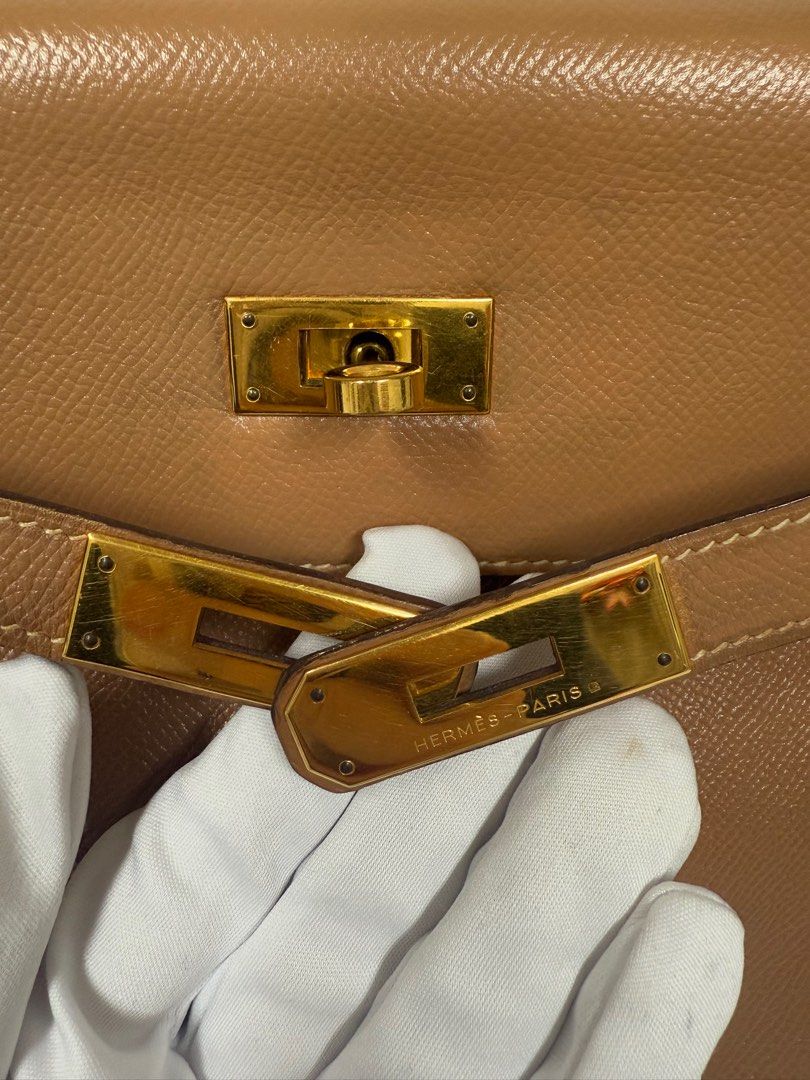 Hermes Kelly 32 vintage Natural GHW Stamp circle S 1989 with strap