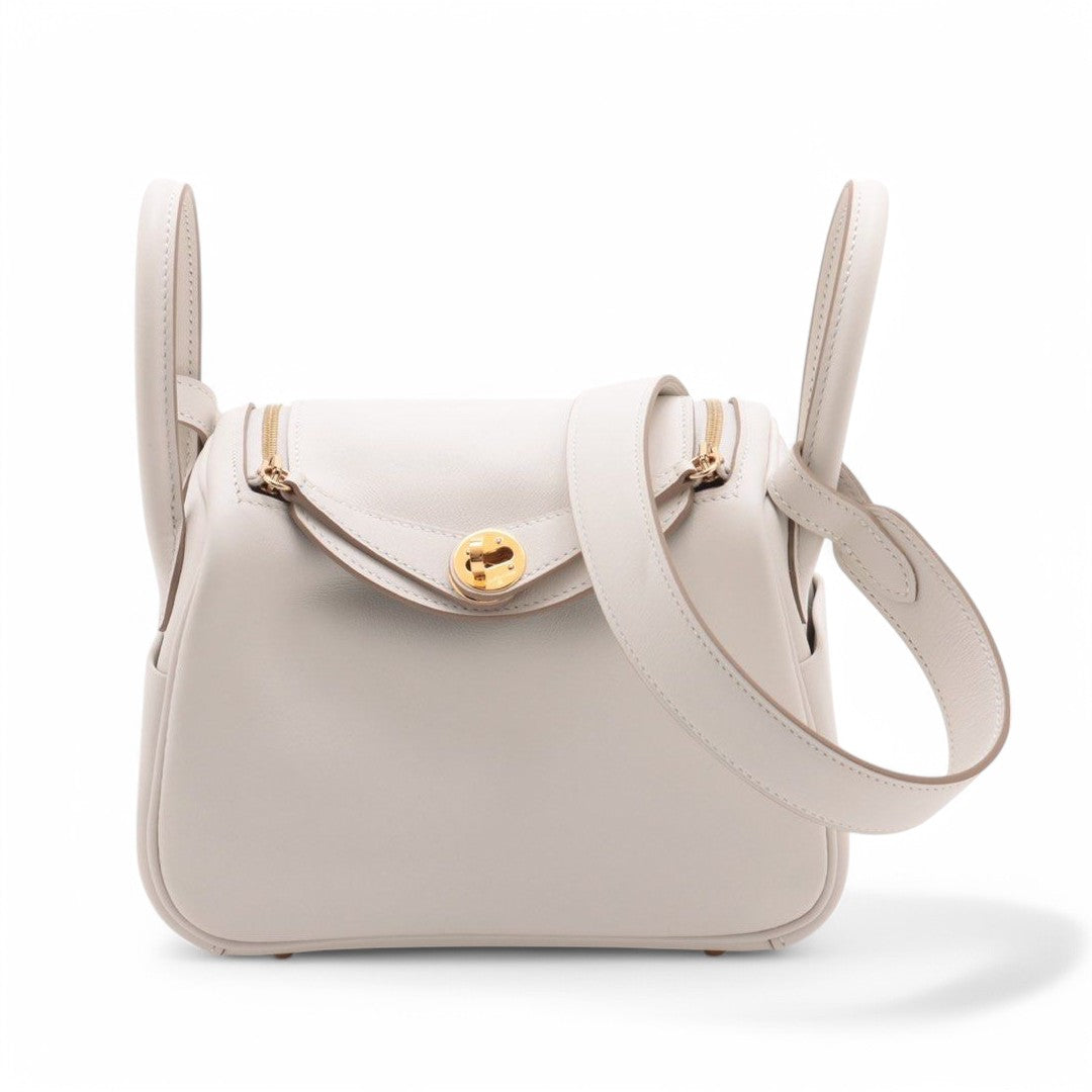 Hermes mini Lindy 20 Verso Veau Swift Gris Pale x Gris Mayer
