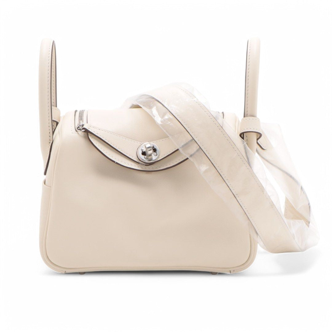 Hermes Mini Lindy Swift Nata x Sesame Silver Metal Fittings PHW Stamp B